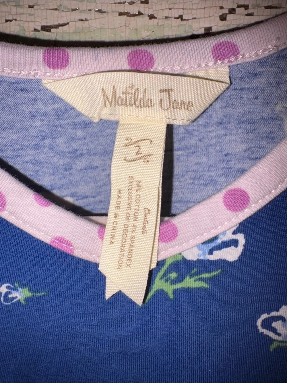 Matilda Jane Blue Floral Dress with Pink Polka Trim